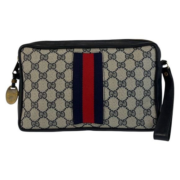 Gucci GG Supreme Canvas/Leather Sheline Clutch Bag 502419 - Picture 1 of 6